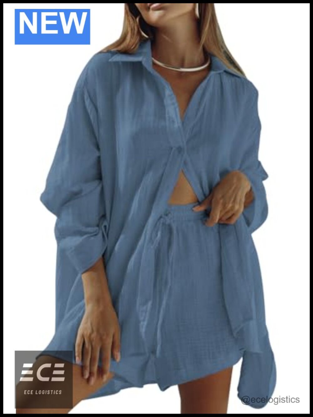 Women 2 Piece Outfit Long Sleeve Button Down Blouse & Shorts Sweatsuit Set
